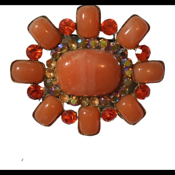 BEAUTIFUL vintage orange brooch pin with gold and iridescent rhinestones - Picture 5 of 7